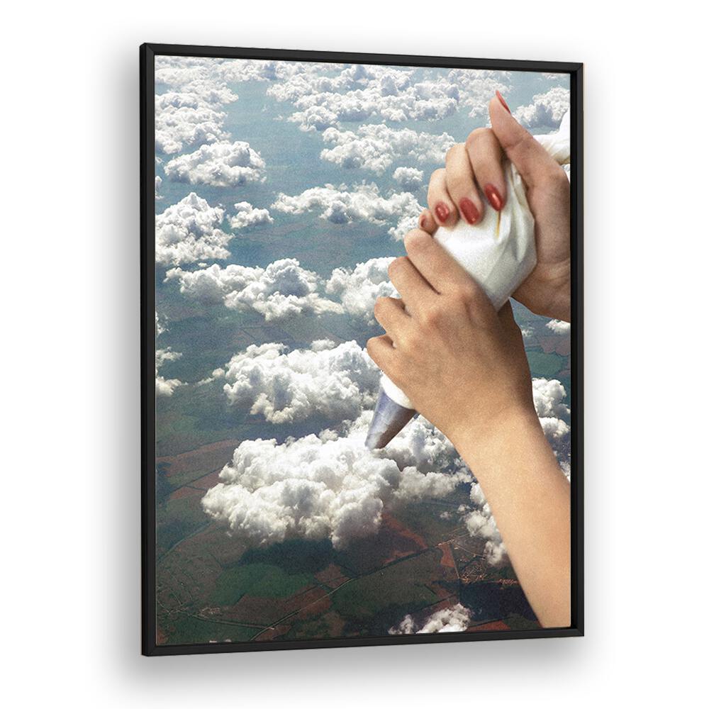 Piping Clouds - Whipped Cream Surreal Painting  Artwork  in Black Plain Frame
