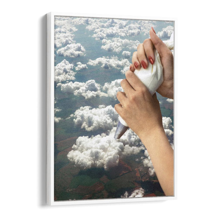 Piping Clouds - Whipped Cream Surreal Painting  Artwork  in White Floater Frame