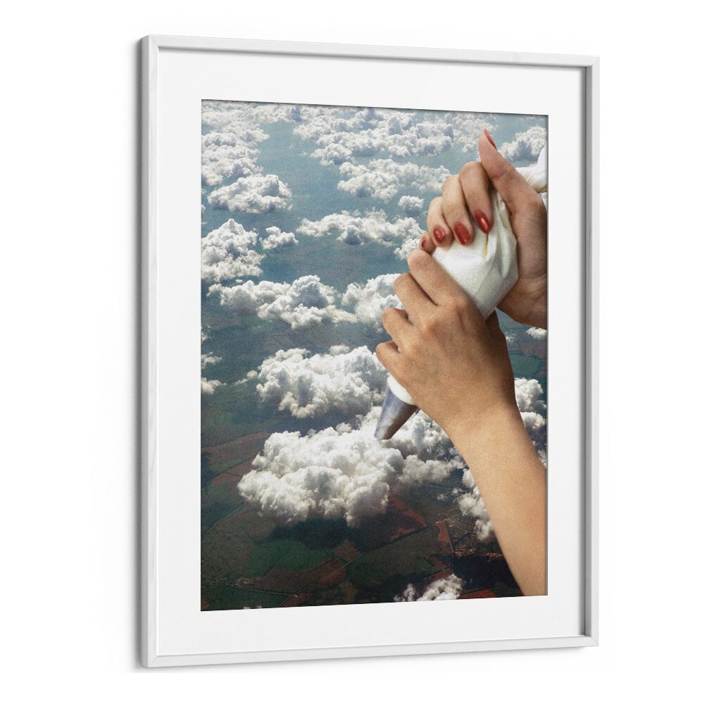 Piping Clouds - Whipped Cream Surreal Painting  Artwork  in White frame With Mount