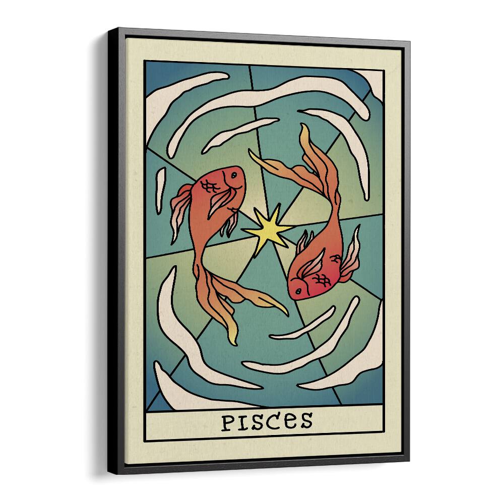 Pisces Zodiac & Tarot Art Artwork in Black Floater Frame