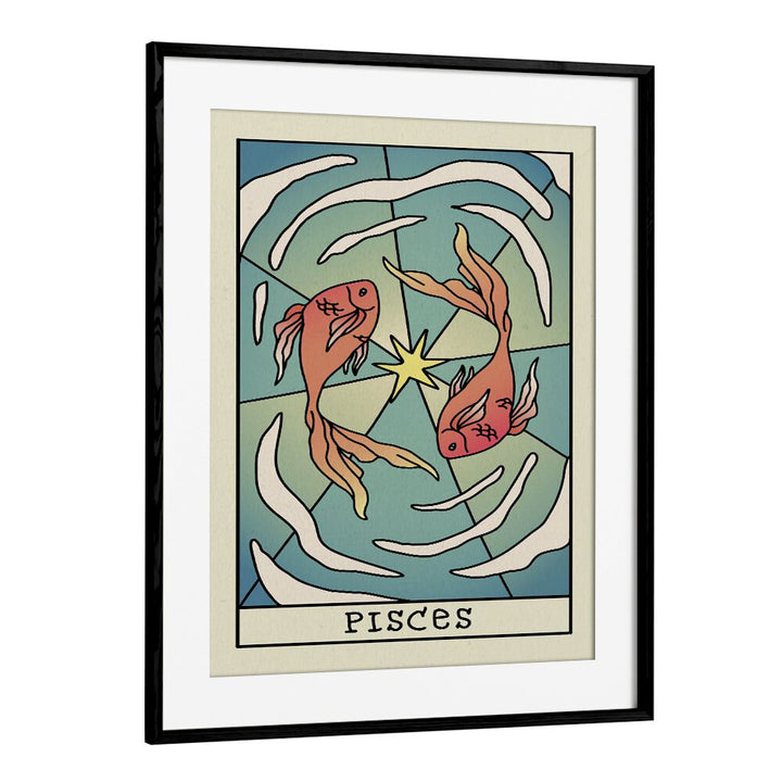 Pisces Zodiac & Tarot Art Artwork in Black Frame With Mount