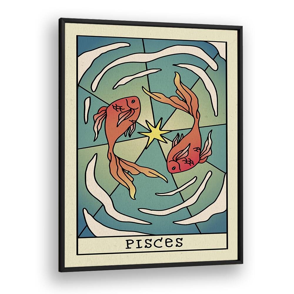 Pisces Zodiac & Tarot Art Artwork in Black Plain Frame