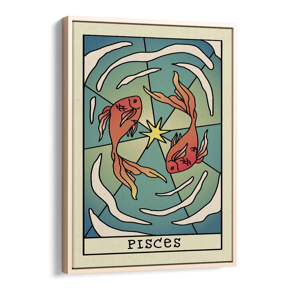 Pisces Zodiac & Tarot Art Artwork in Oak Wood Floater Frame