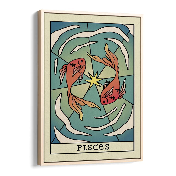 Pisces Zodiac & Tarot Art Artwork in Oak Wood Floater Frame