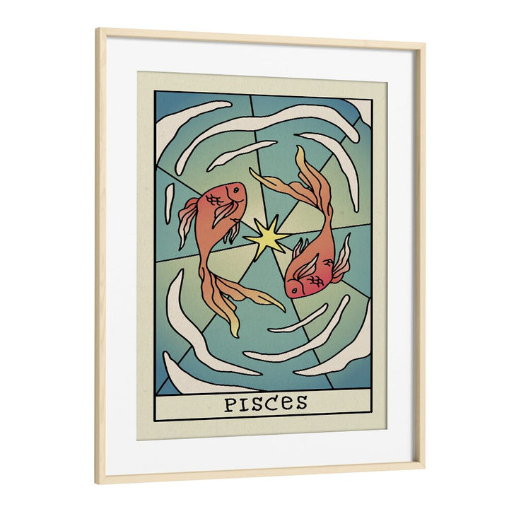 Pisces Zodiac & Tarot Art Artwork in Oak Wood Frame With Mount