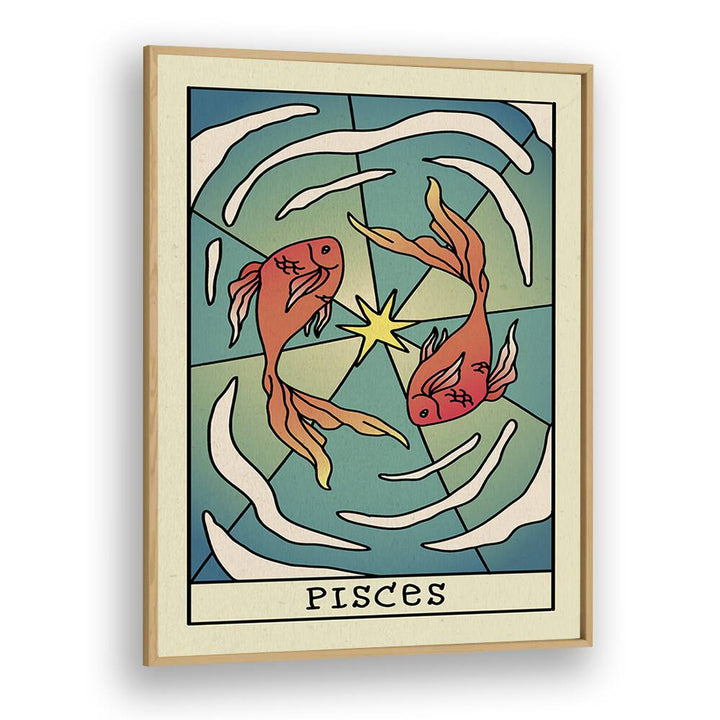 Pisces Zodiac & Tarot Art Artwork in Oak Wood Plain Frame