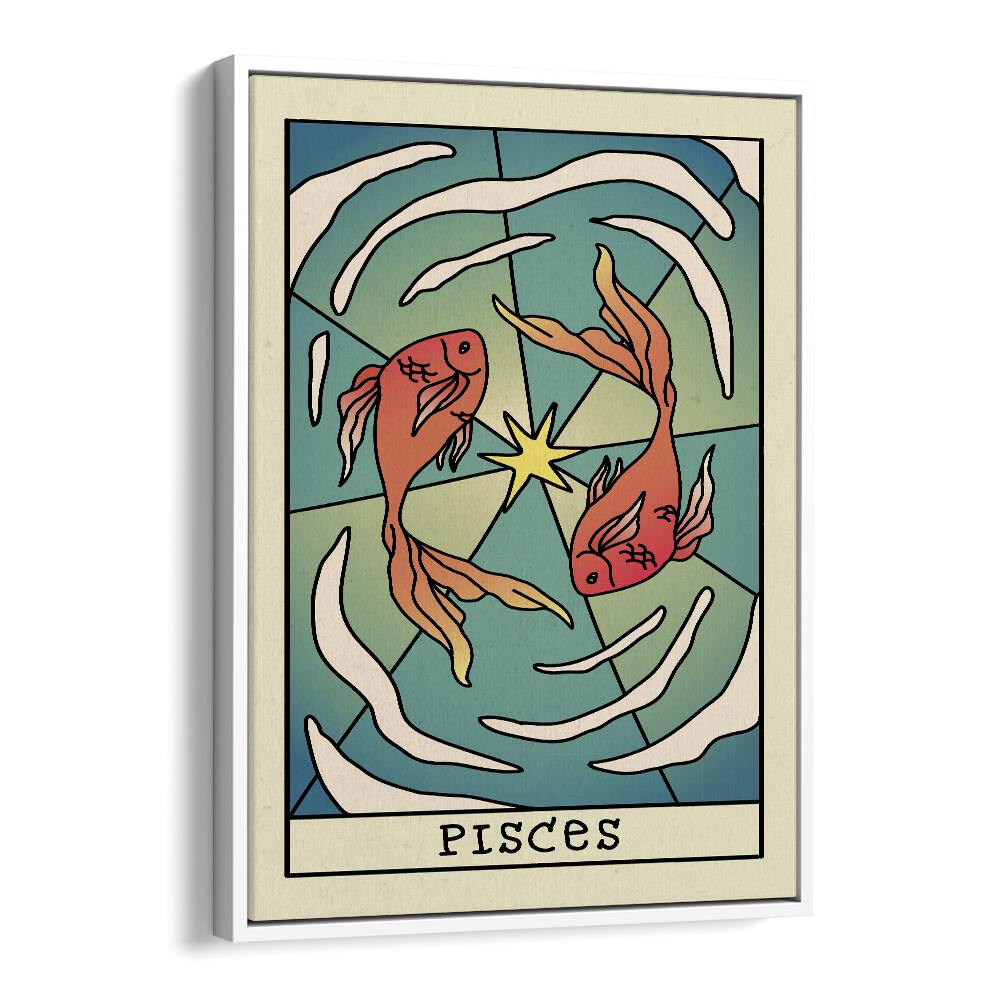 Pisces Zodiac & Tarot art painting Artwork in White Floater Frame