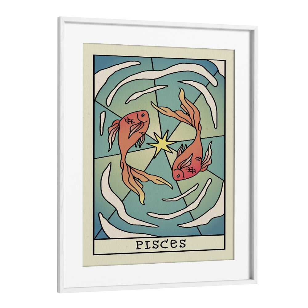 Pisces Zodiac & Tarot Art Artwork in White Frame With Mount