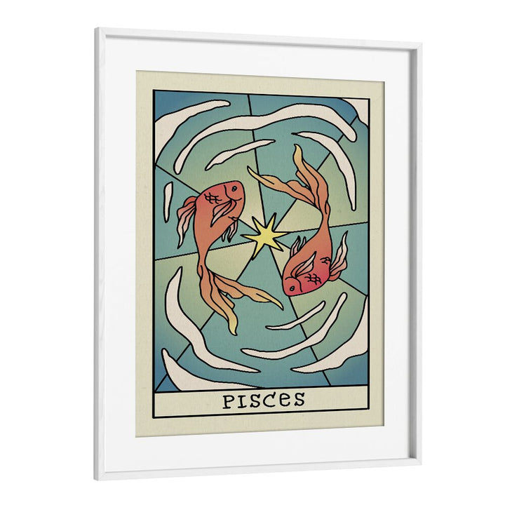 Pisces Zodiac & Tarot Art Artwork in White Frame With Mount