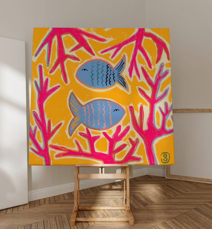 Colorful PISCES III, ZODIAC poster featuring vibrant fish and coral, perfect for astrology lovers' decor.