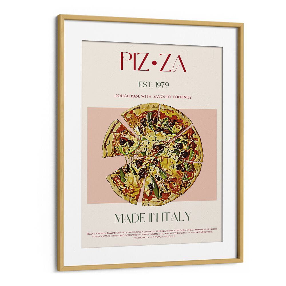 Pizza Bar & Cafe Artwork in Oak Wood Frame With Mount