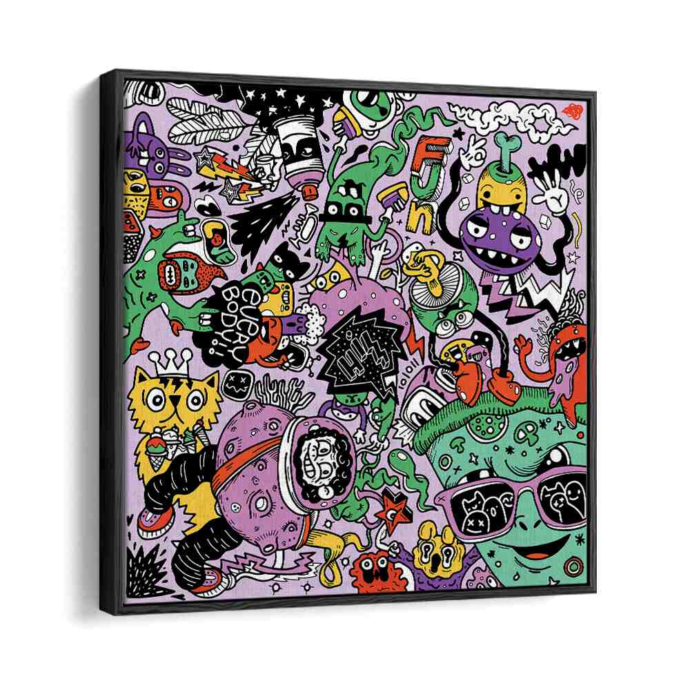 Pizza N Stuff Doodle Art Artwork in Black Floater Frame