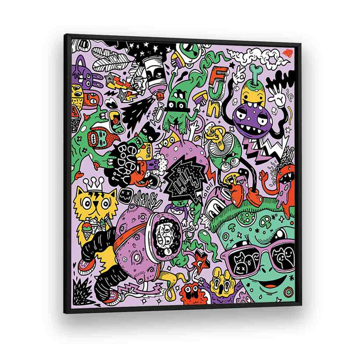 Pizza N Stuff Doodle Art Artwork in Black Plain Frame