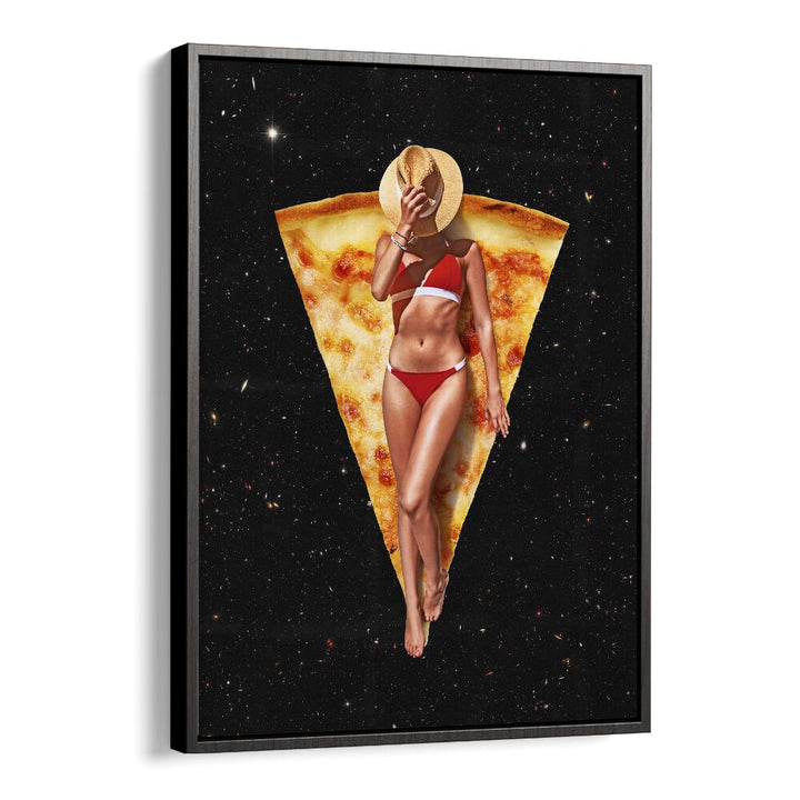 Pizza Sun Tan  Surreal Painting Artwork  in Black Floater Frame

