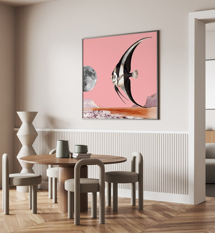 Stylish PLENTY OF FISH, BEACH PAINTINGS adorn a modern room, enhancing the coastal decor with vibrant ocean life.