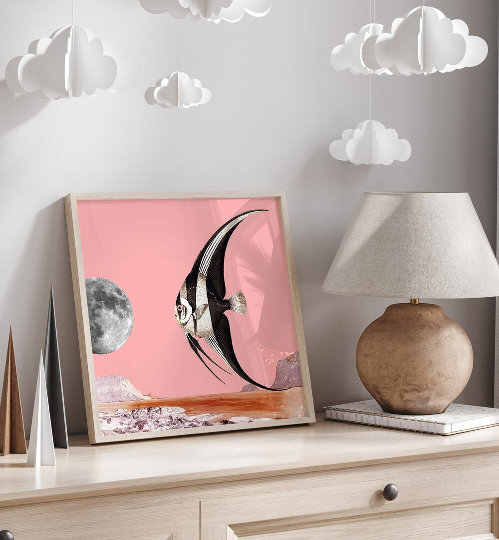 Colorful PLENTY OF FISH, BEACH PAINTINGS featuring a fish and moon, perfect for enhancing your aquatic decor.