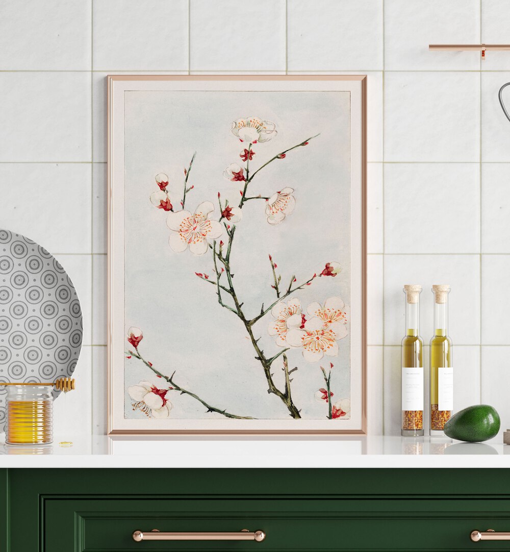 Plum Branches With Blossoms (1870-1880) Japanese Art Artwork Placed on a wall In A kitchen