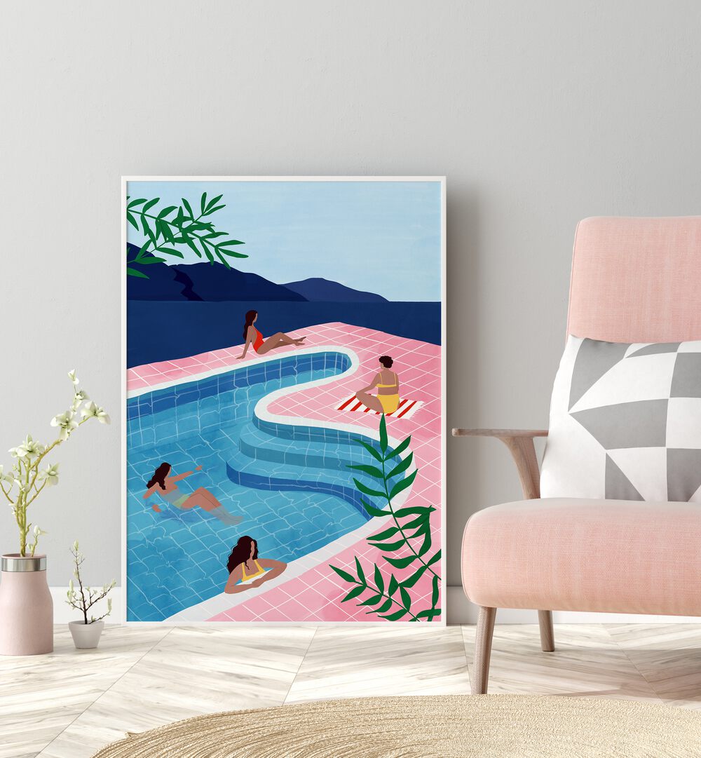 Pool Ladies,, Maja Tomjanovic Art Artwork  Placed on a wall In A Living Room 