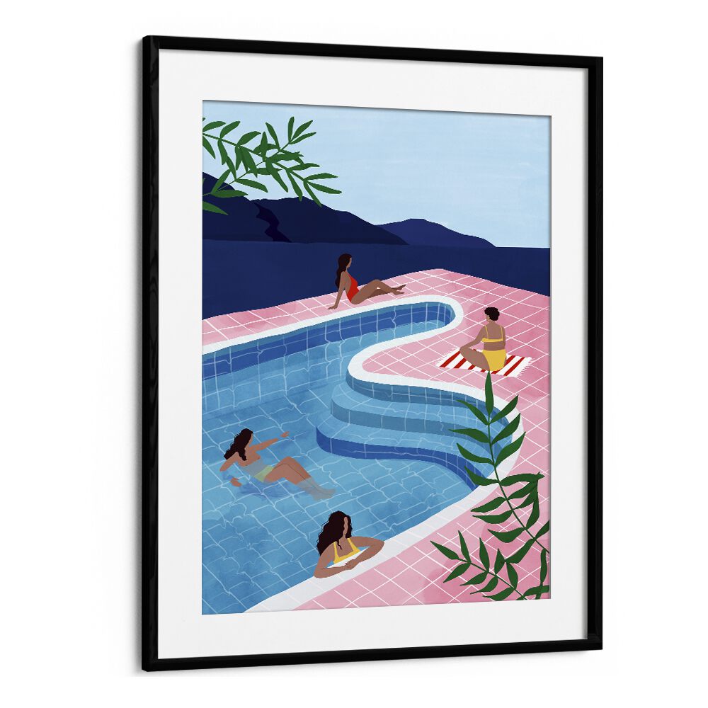 Pool Ladies, Maja Tomjanovic Art Artwork in Black Frame With Mount