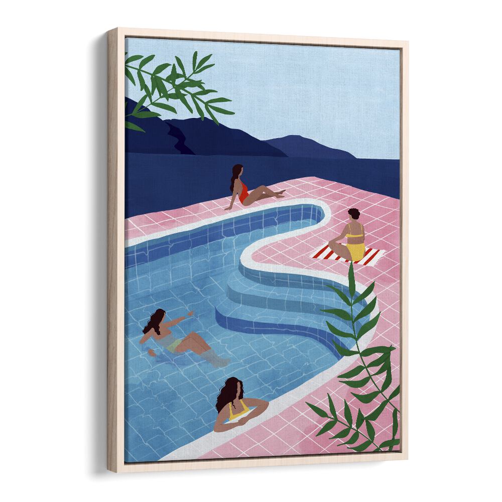 Pool Ladies, Maja Tomjanovic Art Artwork in Oak Wood Floater Frame