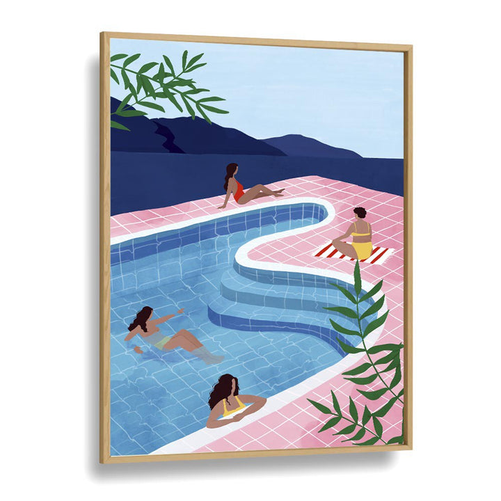 Pool Ladies, Maja Tomjanovic Art Artwork in Oak Wood Plain Frame