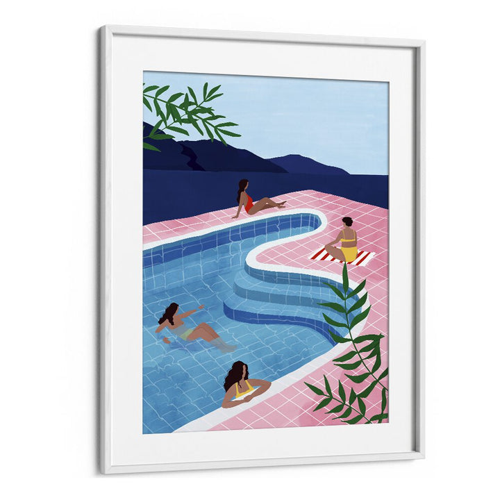 Pool Ladies, Maja Tomjanovic Art Artwork in White Frame With Mount