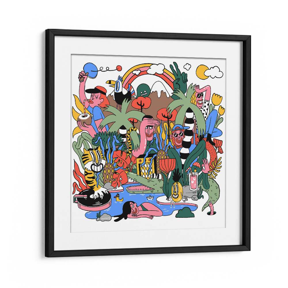 Pool Party In The Wild Comic Art Artwork in Black Frame With Mount