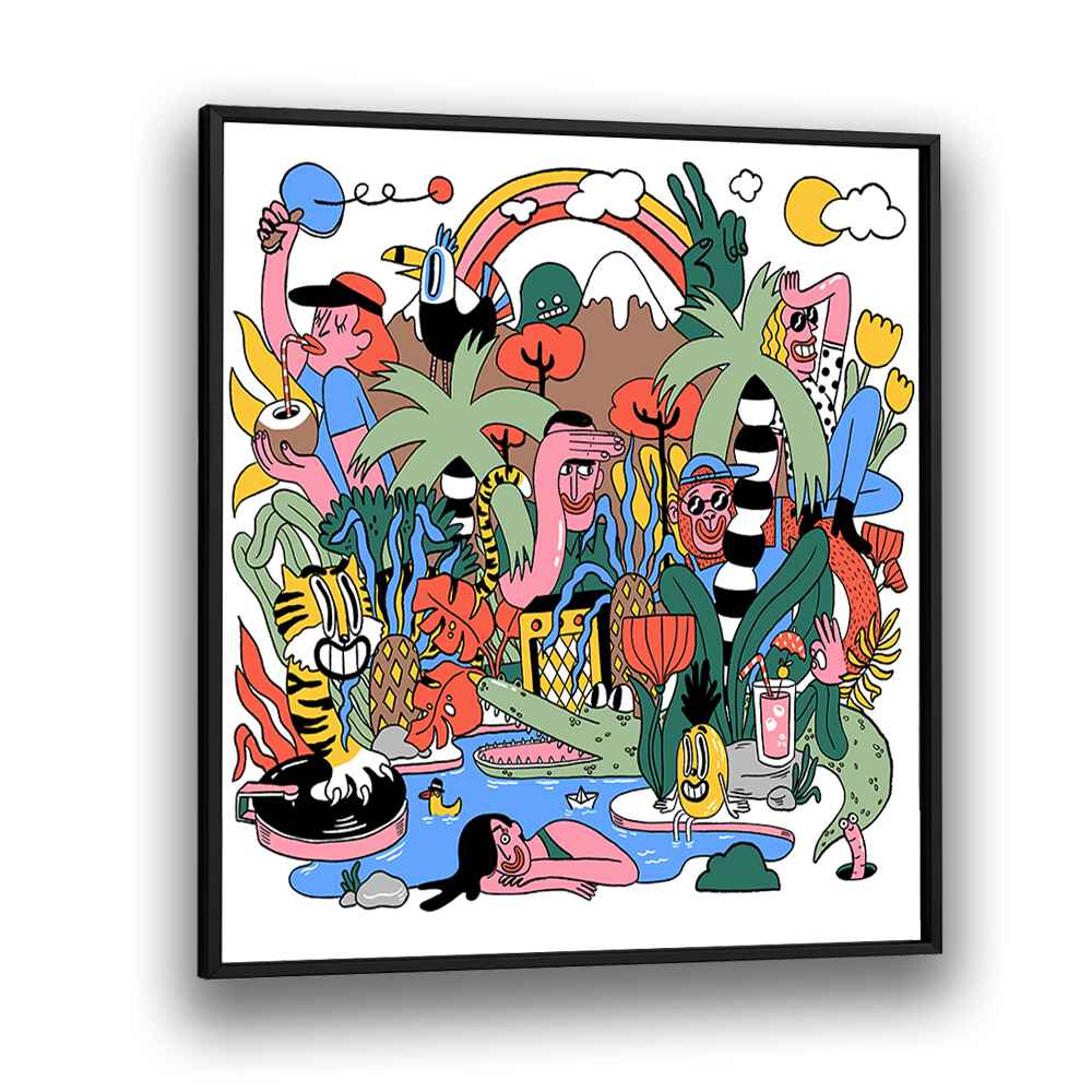 Pool Party In The Wild Comic Art Artwork in Black Plain Frame