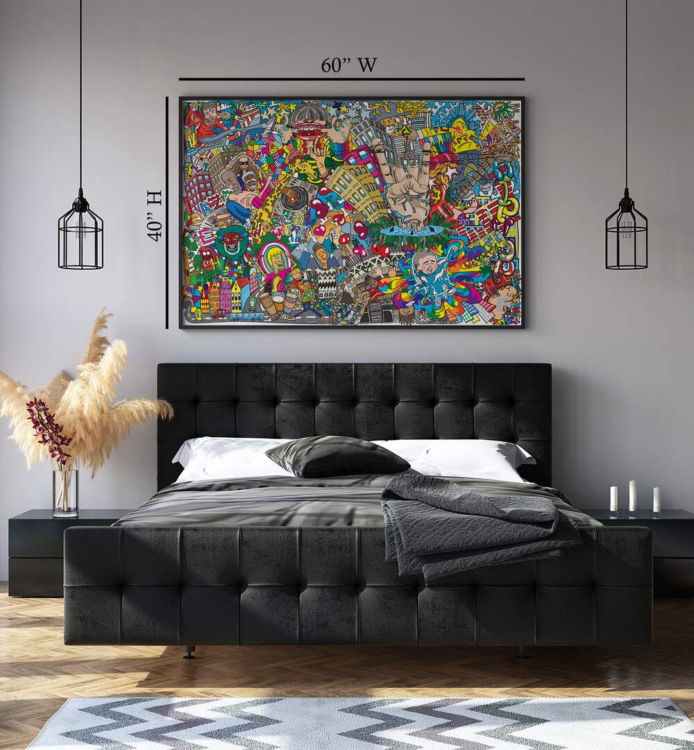 Pop Art Doodle Set Pop Art Artwork in plain black frame for bedroom