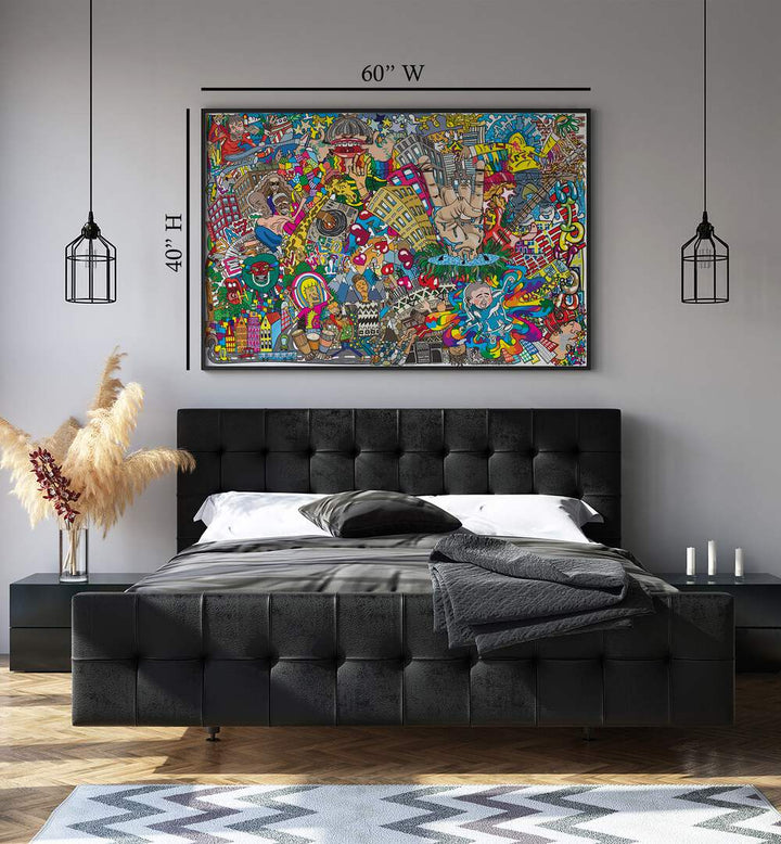 Pop Art Doodle Set Pop Art Artwork in plain black frame for bedroom