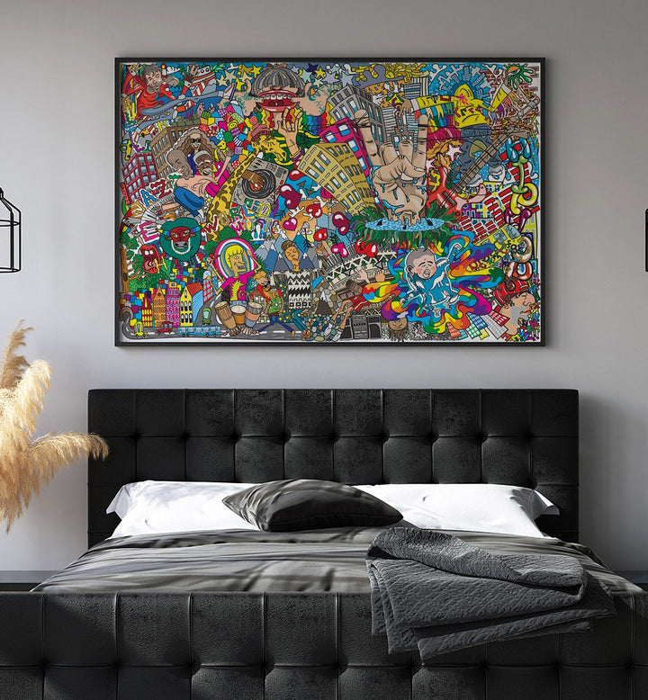 Pop Art Doodle Set Pop Art Artwork in plain black frame for bedroom