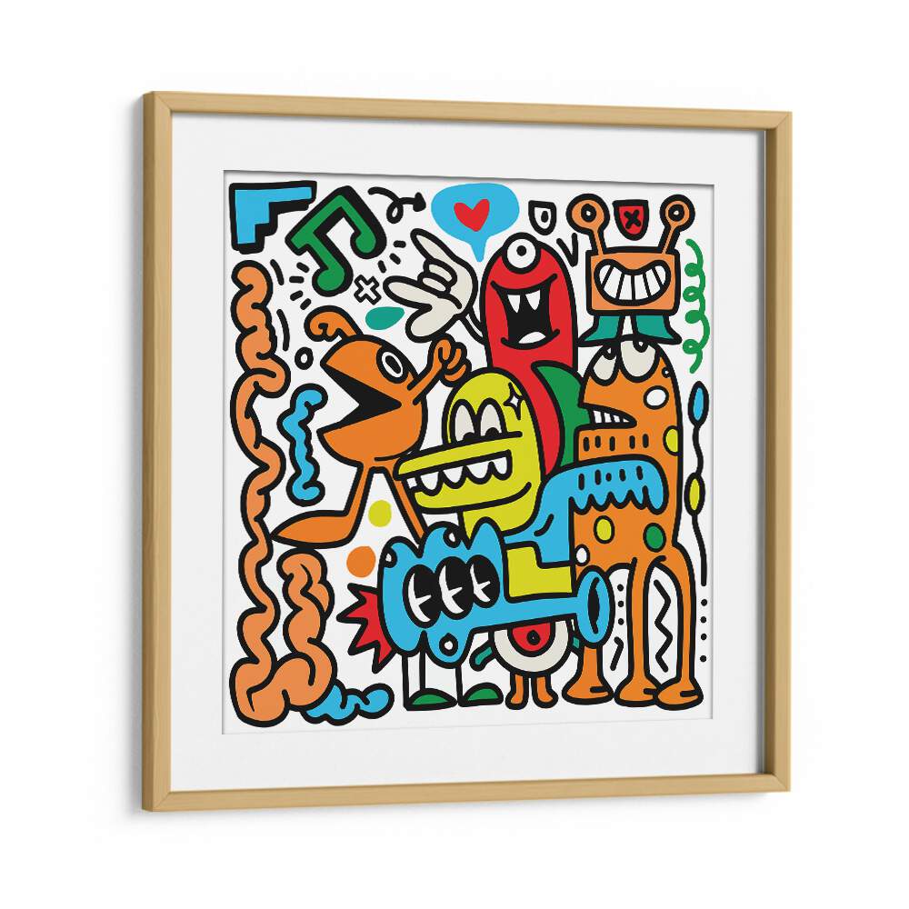 Pop Music Monsters Comic Art Artwork in Oak Wood Frame With Mount