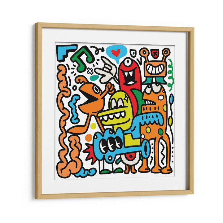 Pop Music Monsters Comic Art Artwork in Oak Wood Frame With Mount