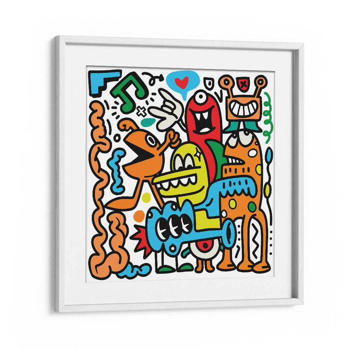 Pop Music Monsters Comic Art Artwork in White Frame With Mount