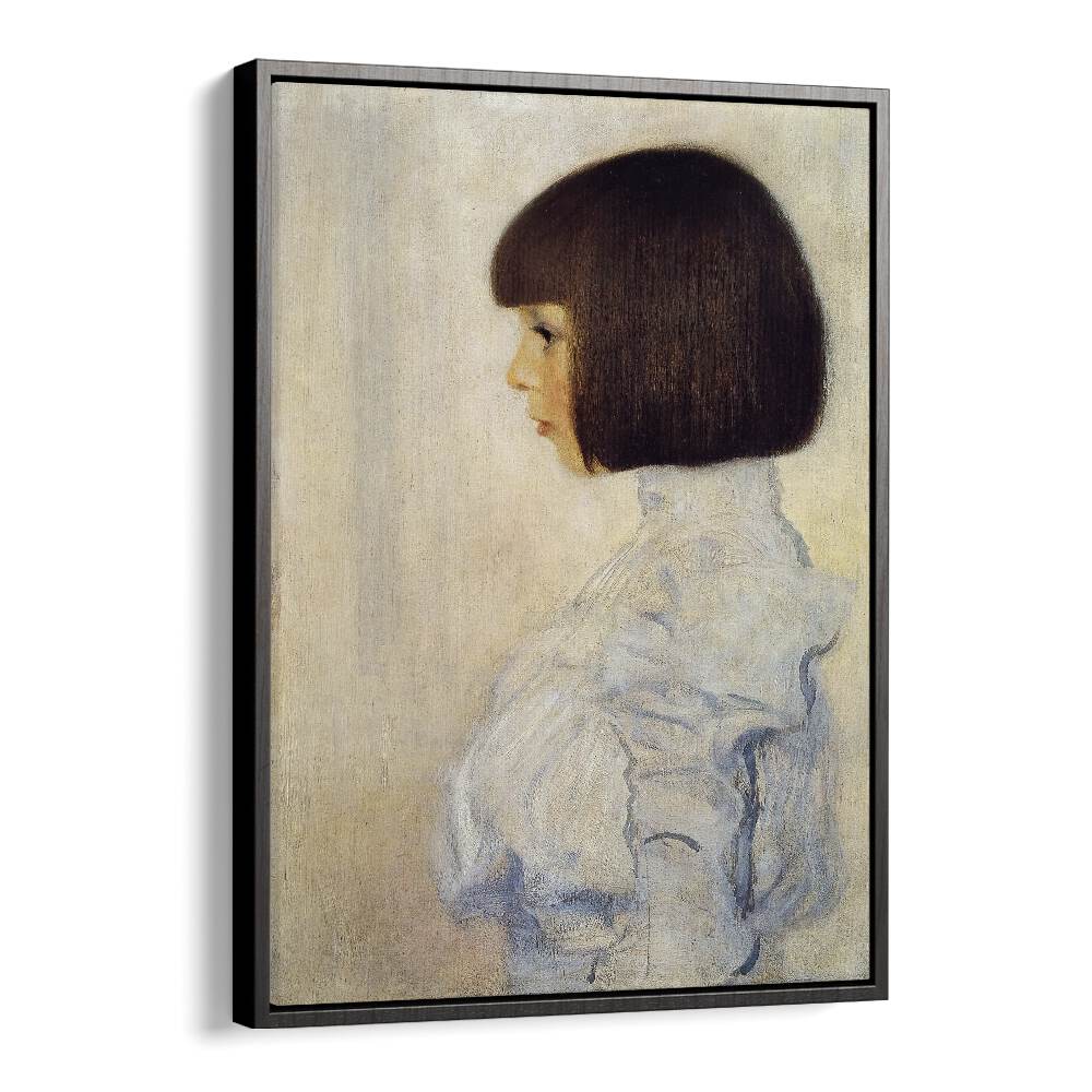 Portrait Of Helene Klimt By Gustav Klimt (1898) Vintage Art Artwork in Black Floater Frame