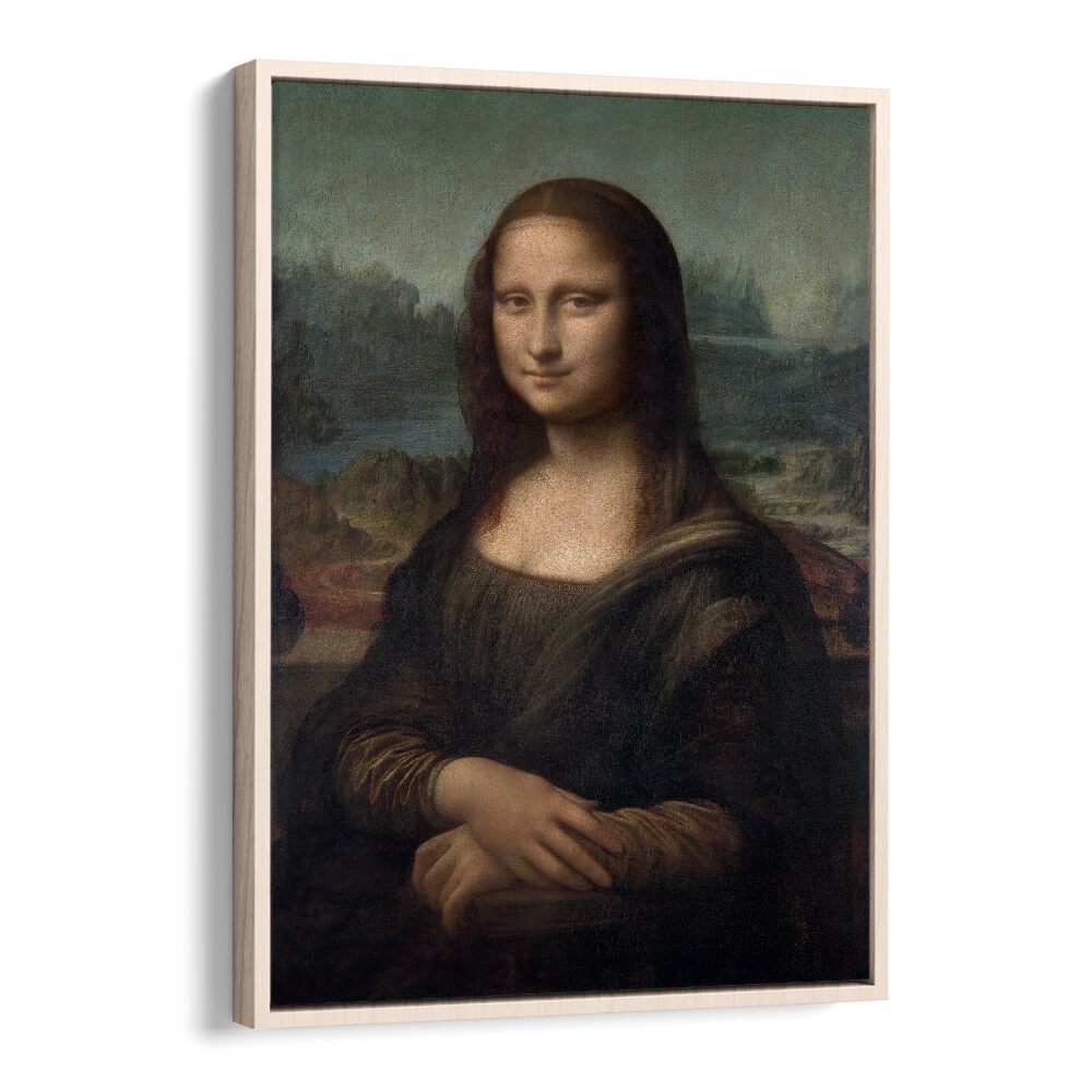 Portrait Of Mona Lissa Leonardo Da Vinci art painting Artwork in Oak Wood Floater Frame