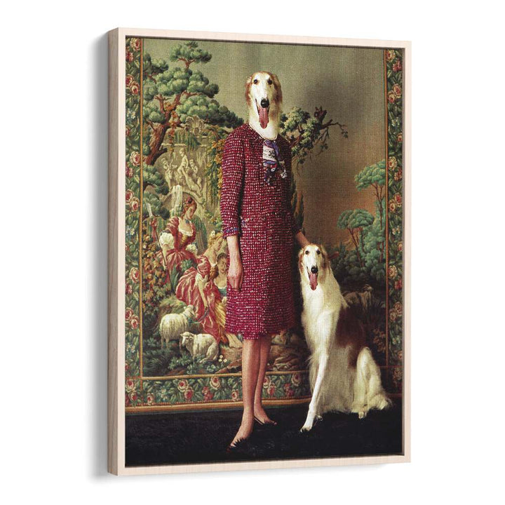 Portrait - Saluki   Surreal Painting Artwork in Oak Wood Floater Frame