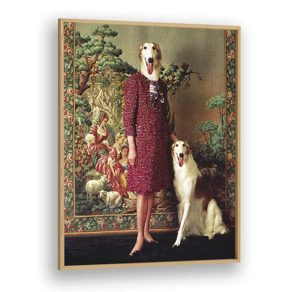 Portrait - Saluki Surreal Painting Artwork in Oak Wood Plain Frame