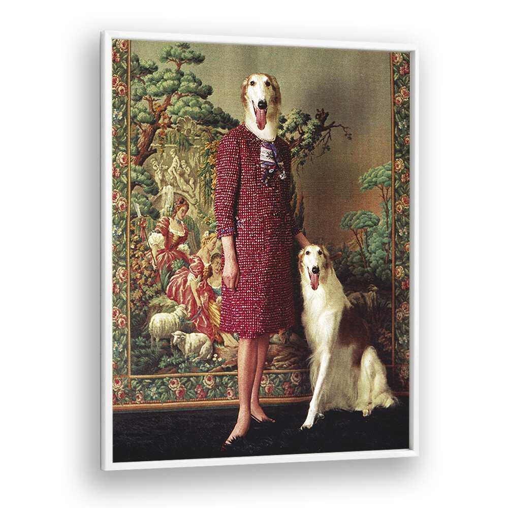 Portrait - Saluki   Surreal Painting Artwork in White Plain Frame