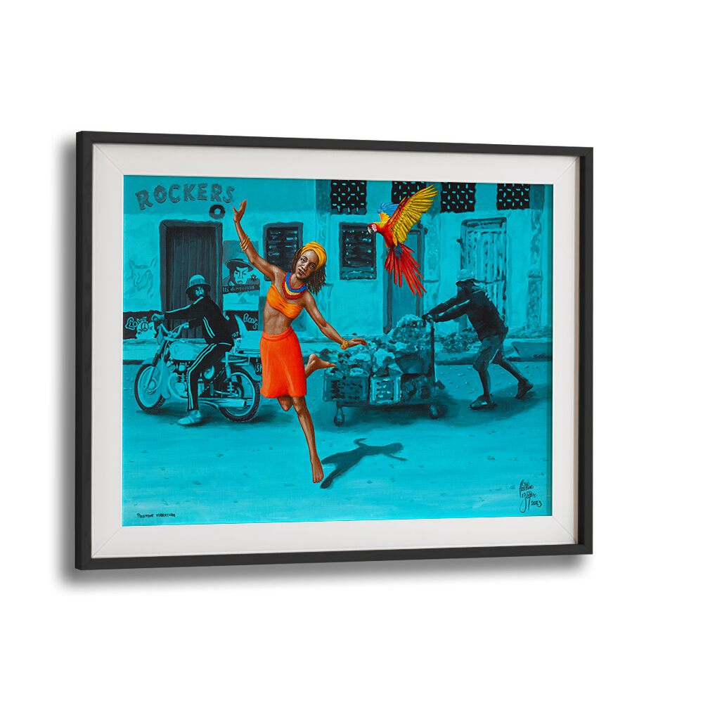 Positive Vibration By Christian Beijer African Artwork  in Black Frame With Mount