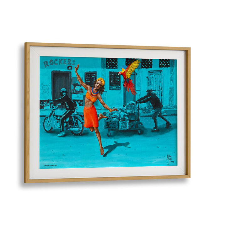 Positive Vibration By Christian Beijer African Artwork  in Oak Wood Frame With Mount