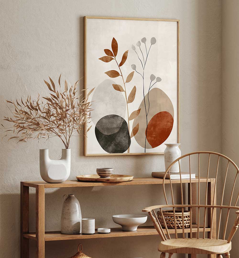 POSTER EARTHY GEO VIII , FLORAL FLOWER PAINTINGS