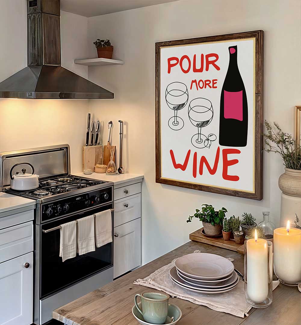POUR MORE WINE PINK , BAR & CAFE ART