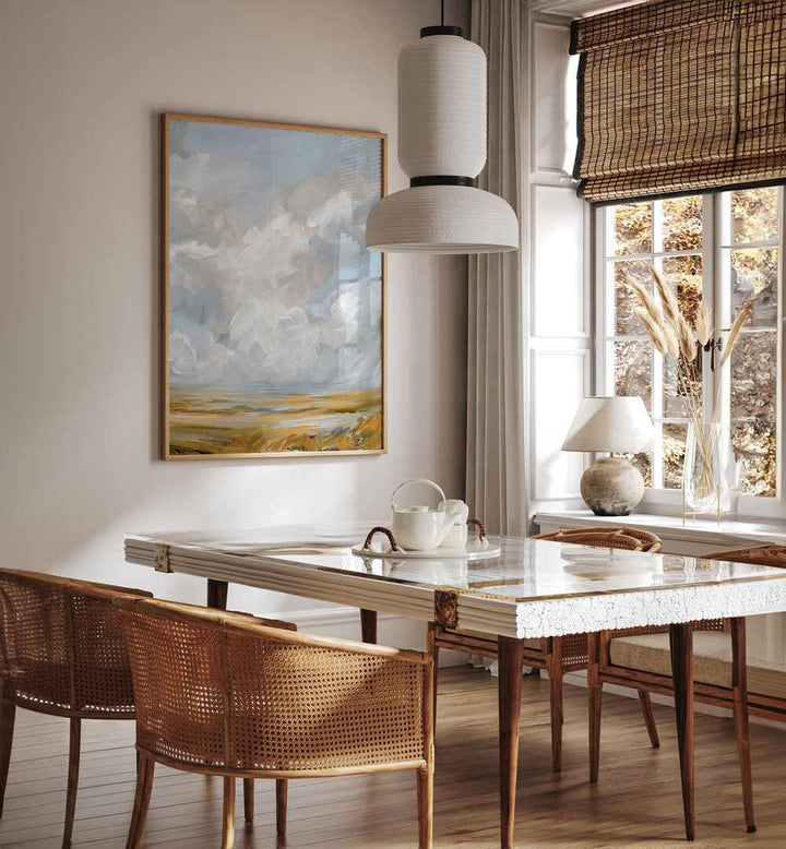 PRAIRIE SKY, ABSTRACT PAINTINGS beautifully enhances any space with its serene nature-inspired elegance.