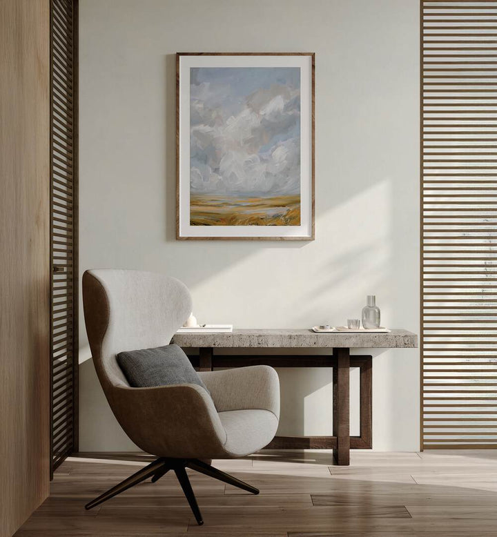PRAIRIE SKY, ABSTRACT PAINTINGS showcased in a serene, elegant setting, enhancing modern decor with nature's beauty.
