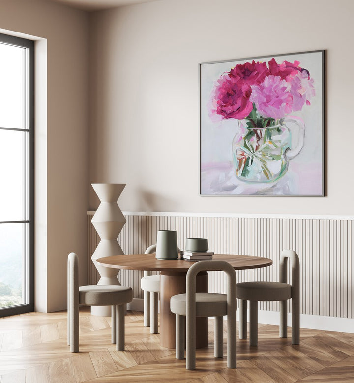 Brighten your home with PRETTY IN PINK, FLORAL FLOWER PAINTINGS showcasing vibrant abstract blooms.