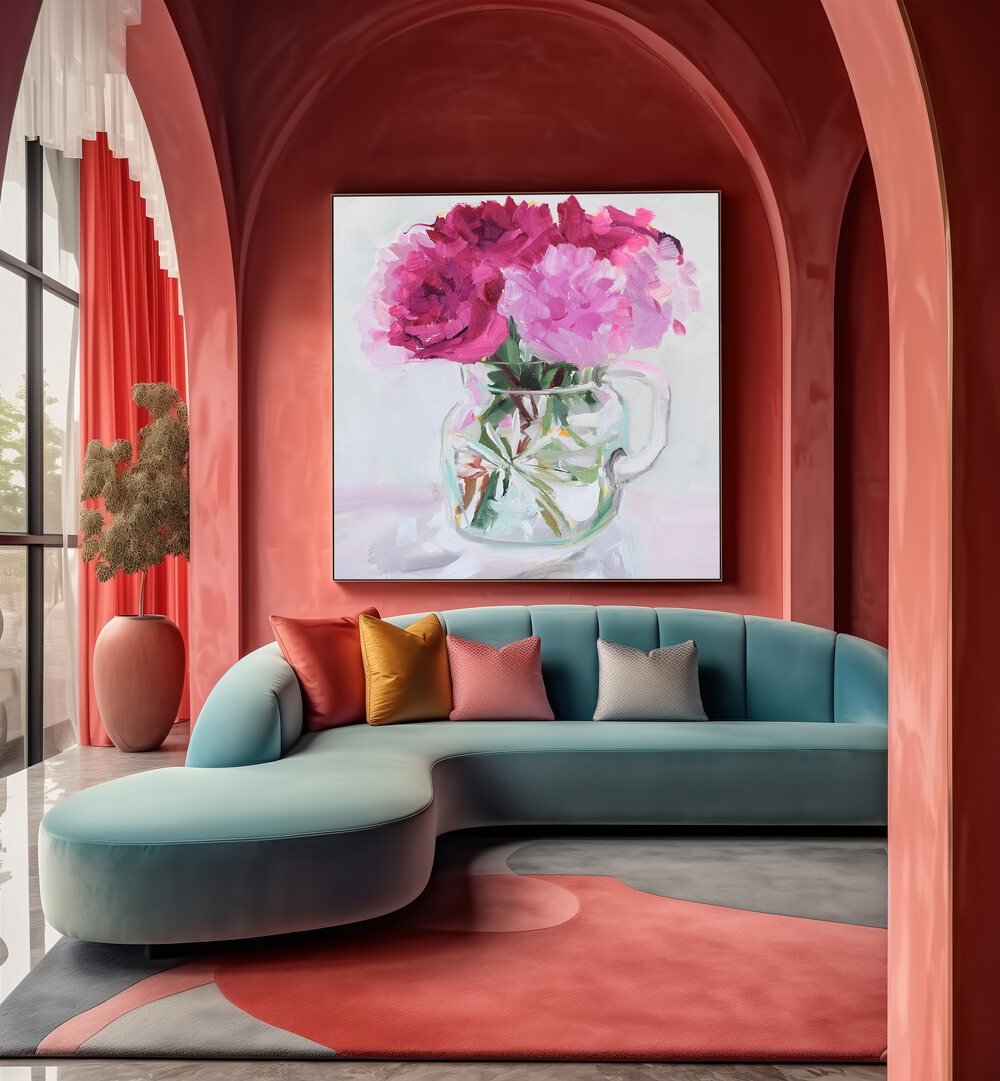 Brighten your home with PRETTY IN PINK, FLORAL FLOWER PAINTINGS showcasing vibrant blooms in a stylish setting.