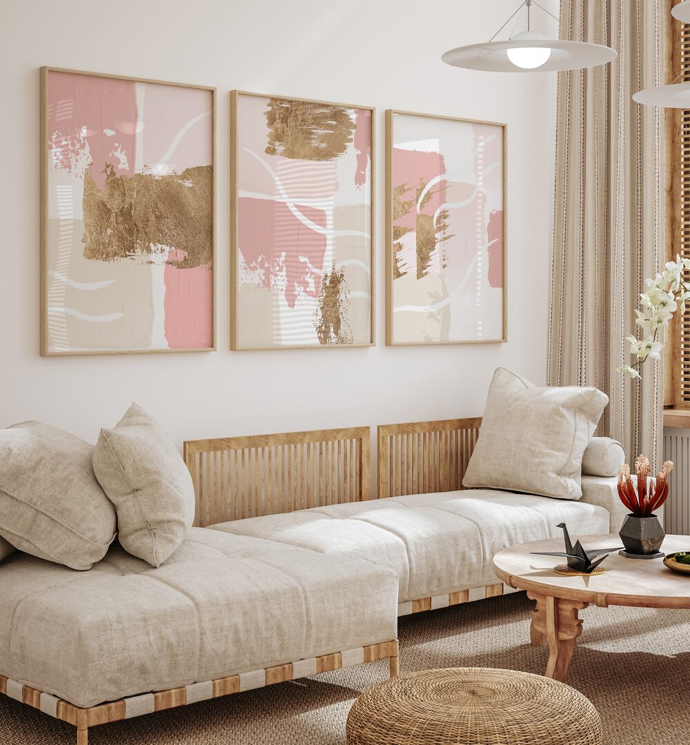 PRIDE OF PINK SET , SET OF 3 PAINTINGS