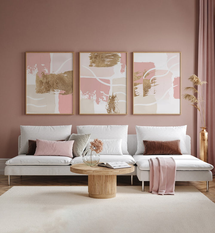 PRIDE OF PINK SET , SET OF 3 PAINTINGS