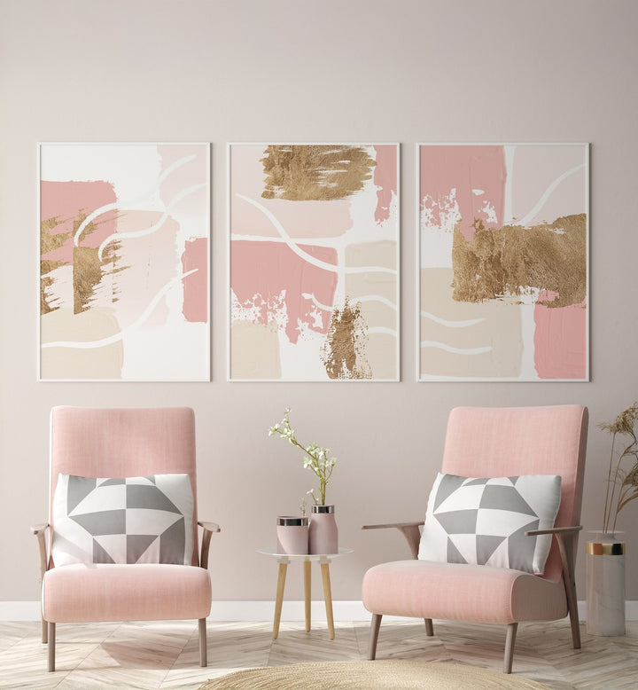 PRIDE OF PINK SET , SET OF 3 PAINTINGS